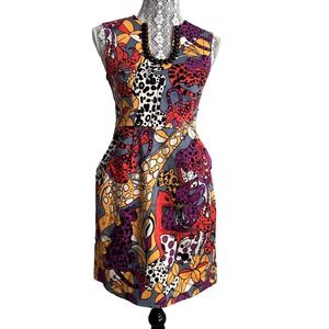 Nanette Lepore Dress Beaded African Brunch Sleeveless Party size 0 -97‎ % Cotton